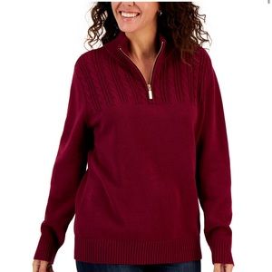 Karen Scott Cable-Knit Half-Zip Cotton Sweater